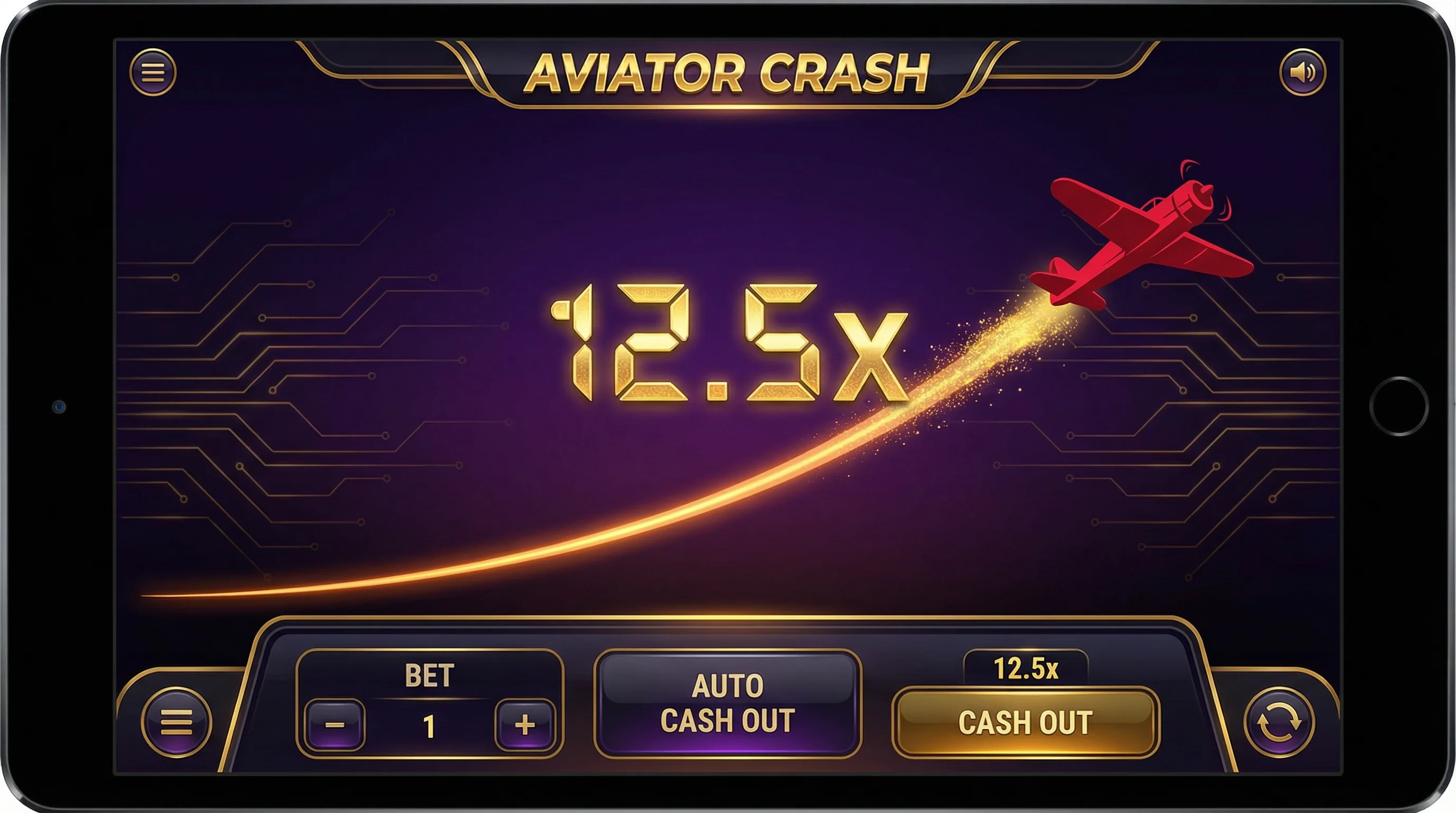 Juego Aviator con avión rojo y multiplicador 12.5x en pantalla
