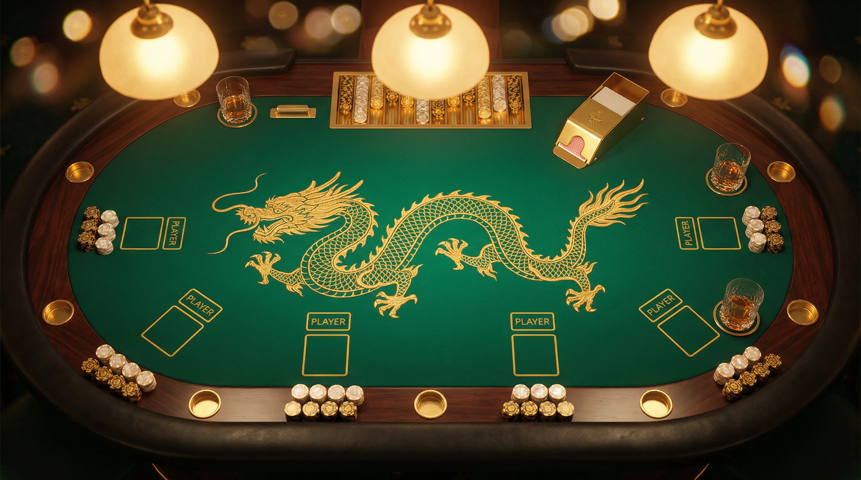 Mesa de bacará elegante con diseño de dragón dorado bordado